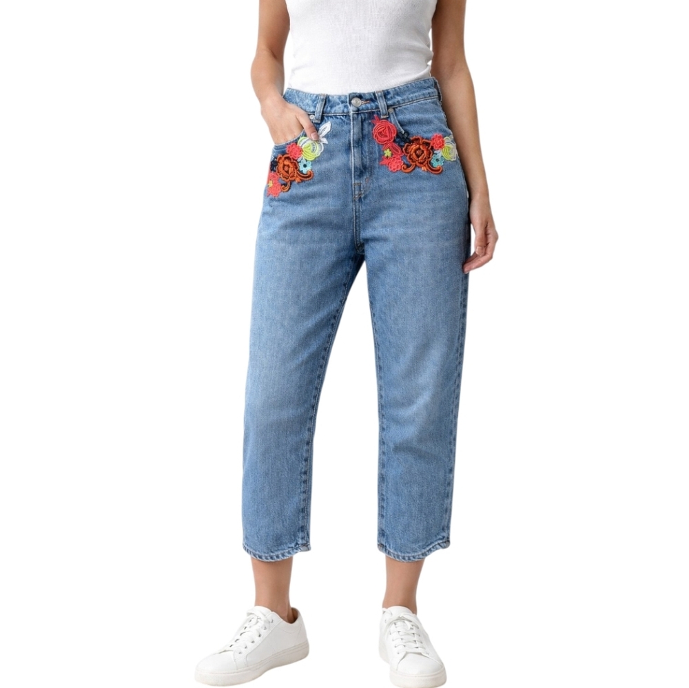 Christopher Kane Boyfriend Neon Embroiderd Jeans Women's 26